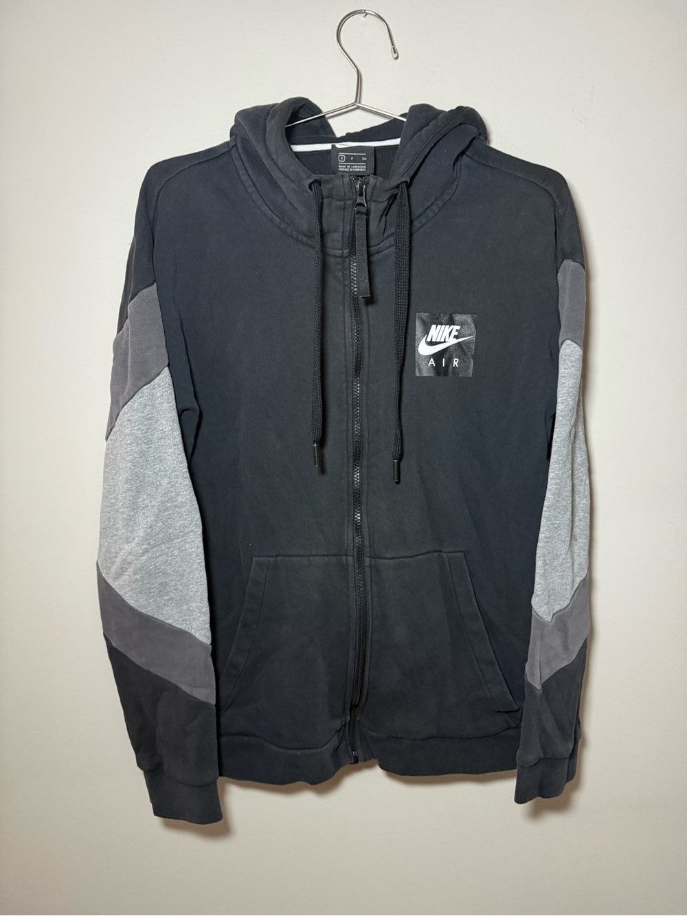 Nike Air Hooded Full Zip Men’s Sweatshirt Black/Gray Colorblock Size S Athletic